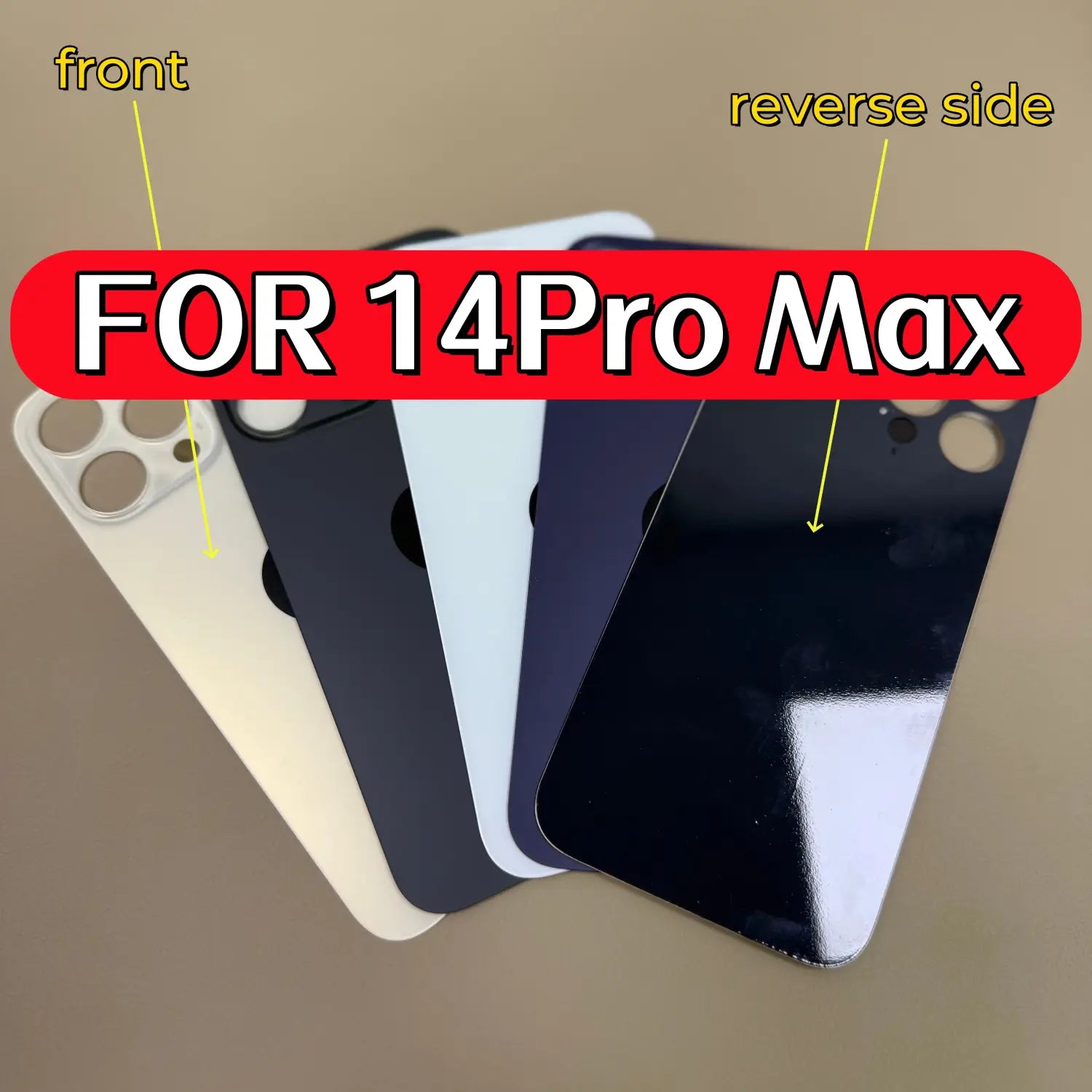 Back side of a sleek iphone 14 pro max white matte glass back cover with glossy black and white finishes.