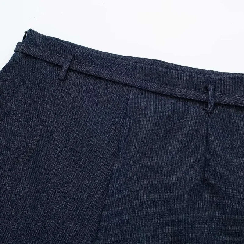 Women’s Summer Cool Daily Navy Blue Shorts With Matching Decorative Belt School Commute Outfit