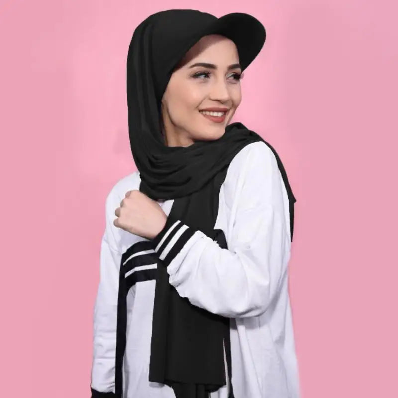 New Baseball Head Cap Hijab Solid Chiffon Shawl Cap Muslim Women Instant Scarf