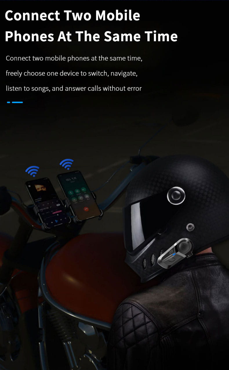 black motorcycle helmet with integrated bluetooth device mounted on the side designed as a waterproof music player headset.