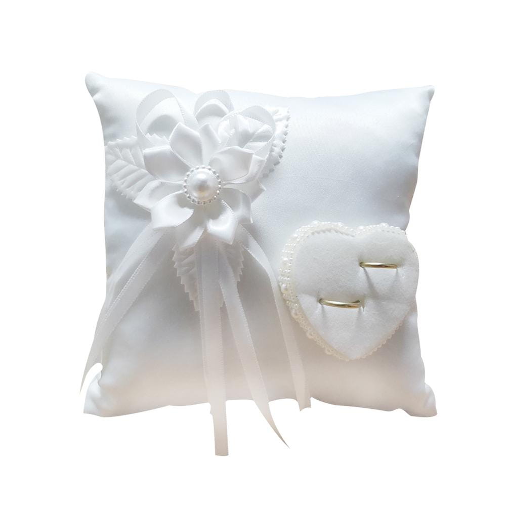Wedding Ring Pillow European Romantic Bridal Wedding Ring Holder Pillow Heart Handmade Ribbon Cushion Decor for Wedding