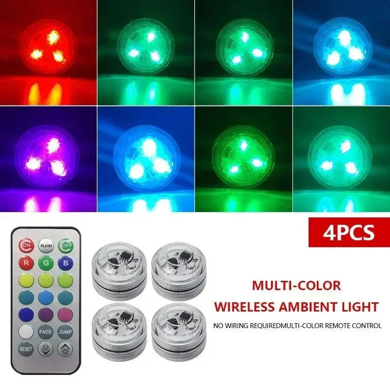 LED Car Interior Ambient Light Decoration Wireless Adhesive Bicycle Tail Auto Roof Foot Atmosphere Lamp Diamond Diving Lights