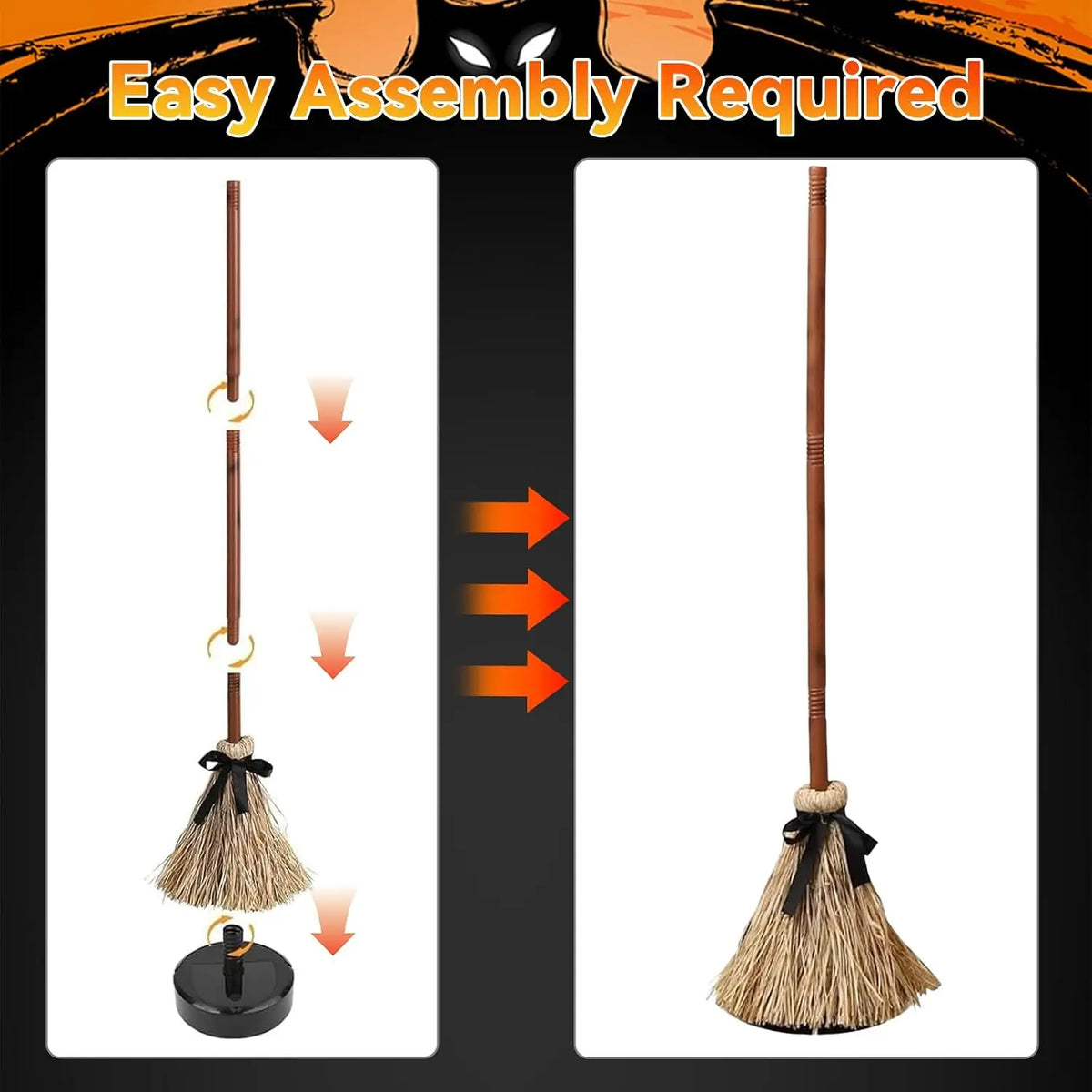 Halloween Floating Witch Broom with Witch Hat Haunted Dancing Moving Prop with Ghost Sounds Terror Atmosphere Home Party Decor