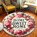 Romantic Rose Pattern Round Carpet Retro Elegance Holiday Home Decor Area Rug Soft Non-slip Floor Decor Mat for Living Room
