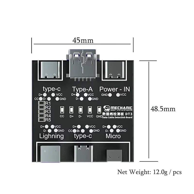 DT3 Data Cable Detection Board Type-C Micro USB C Cable Tester Short Circuit On Off Switching Diagnose Tool for iOS Android