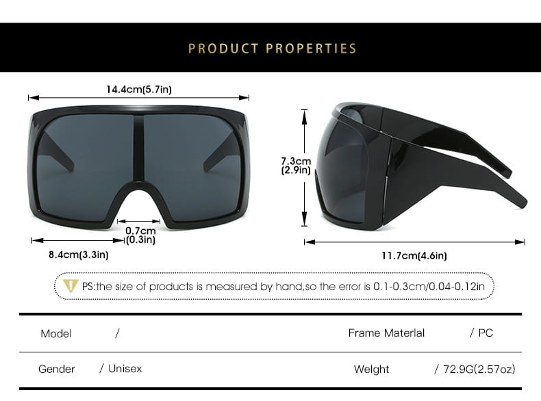Schwarze PC-gerahmte futuristische Schild-Sonnenbrille für Herren mit kräftigem, kantigem Design und dunkelgrauen UV400-Gläsern.