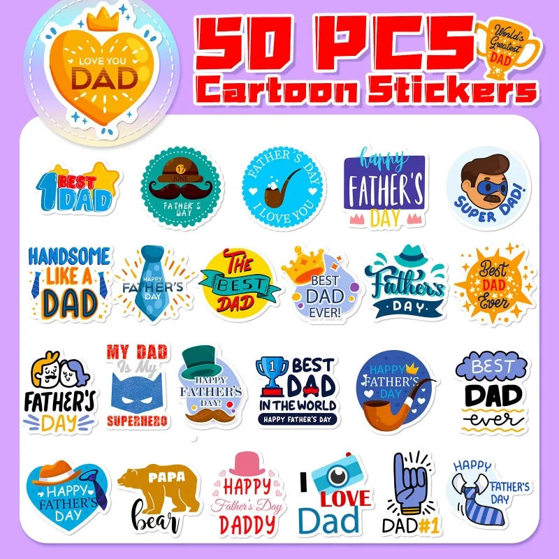 50pcs Text Father’s Day Stickers New Product Creative Thanksgiving Father’s Day Birthday Card Decorative Stickers for Friends