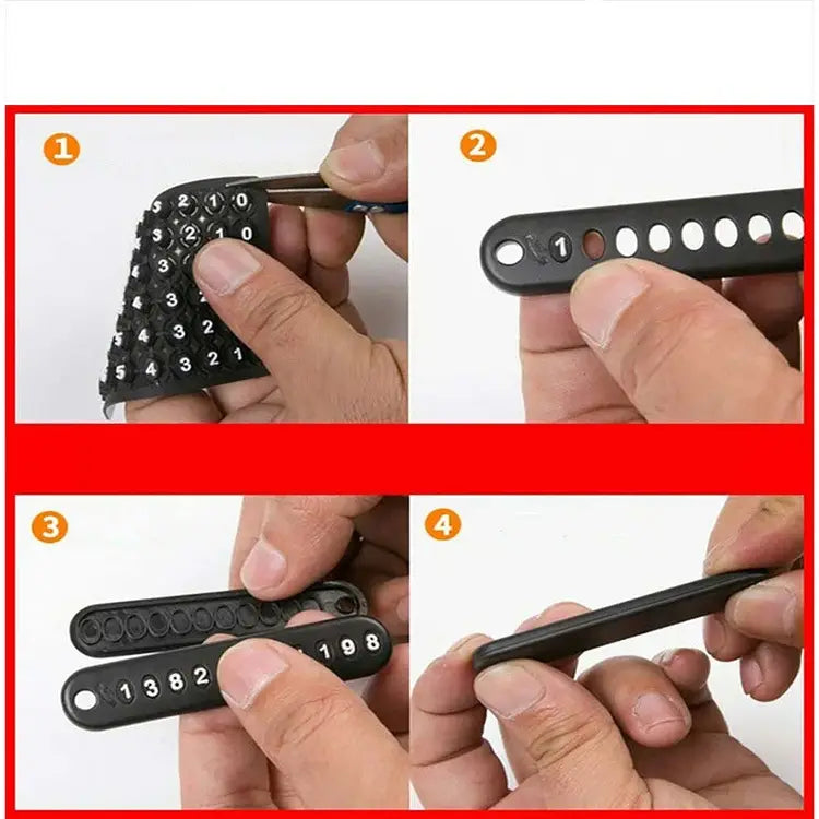 Black plastic numbered keychain with circular cutouts and white numerals for anti-lost stainless steel car key ring pendant.