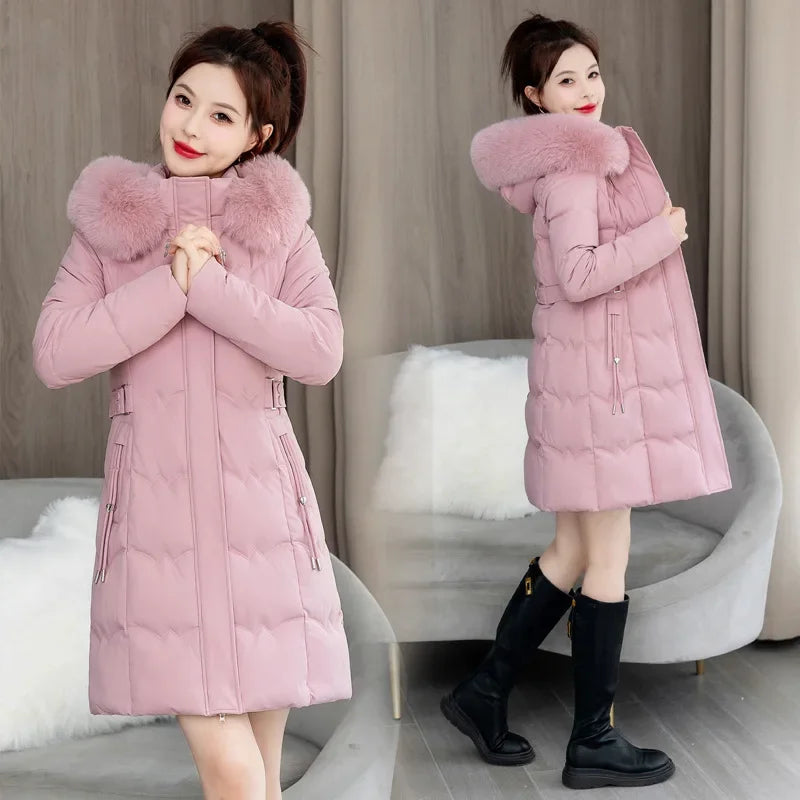 Women's Winter Parka Coat 2025 Hooded Korean Version Lady Down Cotton Jacket Warm Temperament Ladies Cotton Padded Outerwear