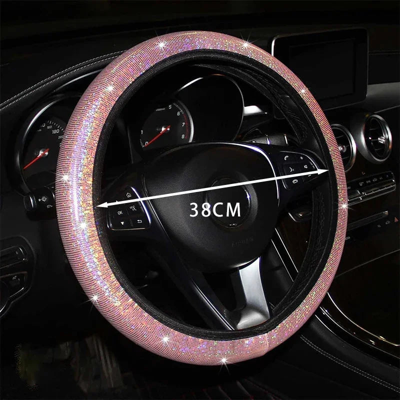 Car Universal 37/38cm Steering Wheel Cover Elastic Handle Cover Colorful Bronzing Diamond BlingBling Steering Wheel Accessories