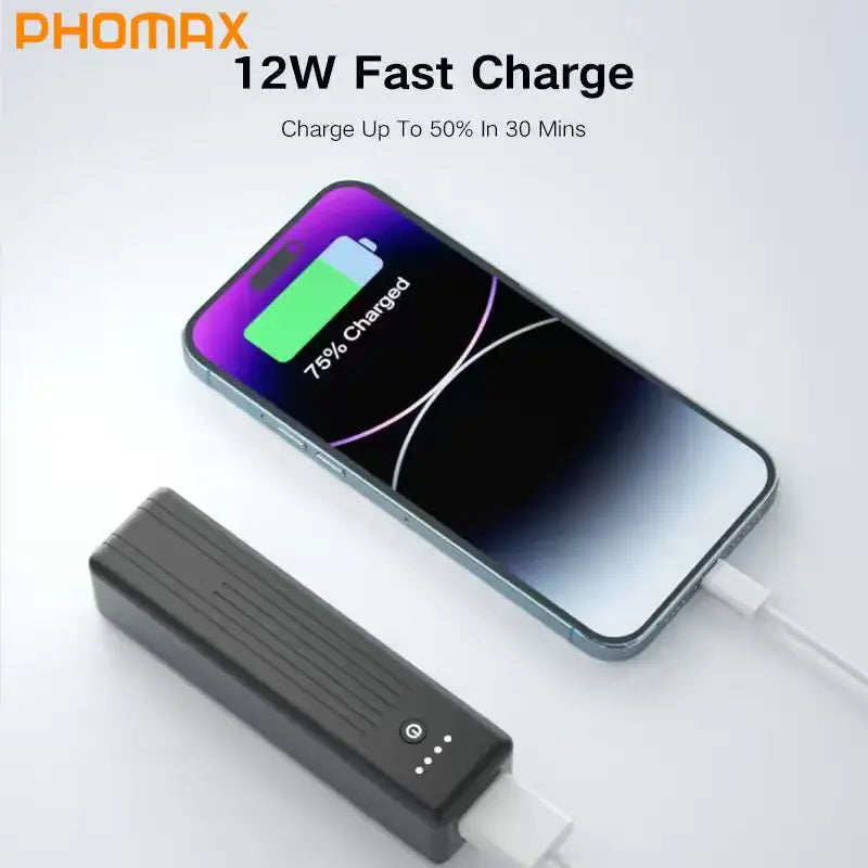 PHOMAX 5000mAh Travel Power Bank Portable Charger 12W Mini Portable Power Bank with LED Indicator for Mobile Phone and Laptop