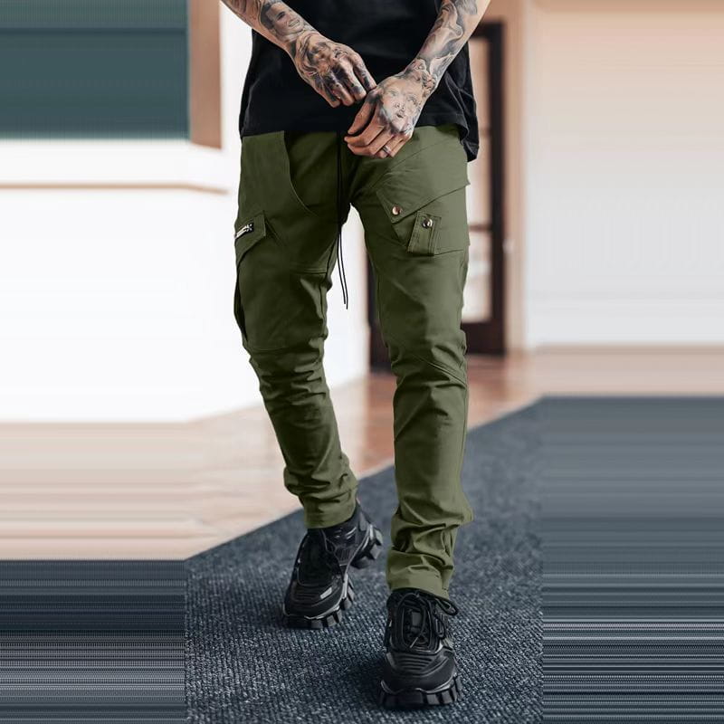 Herren-Tactical-Cargohosen in Olivgrün mit mehreren Taschen und einem Kordelbund, für den Freizeitgebrauch ausgelegt