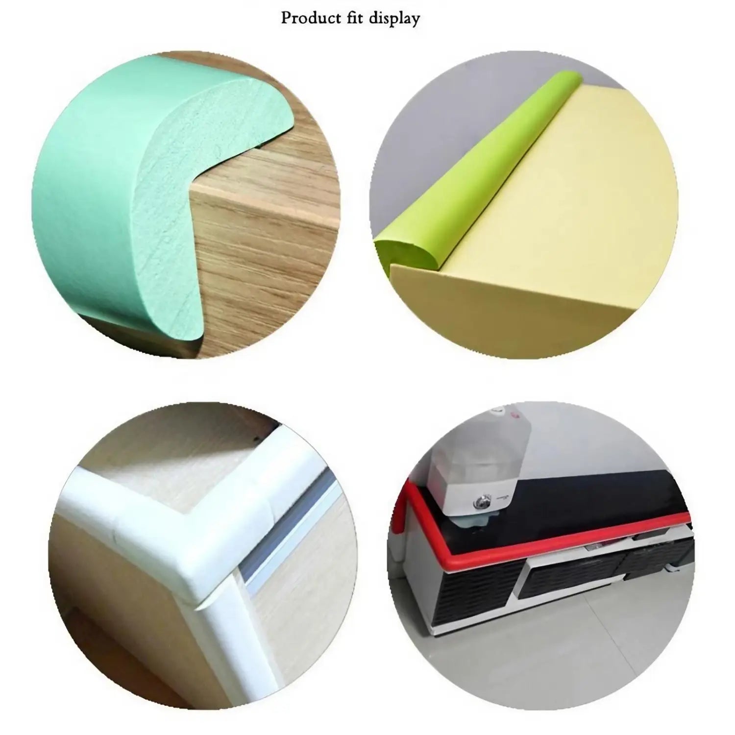 The image displays child safety bumper strip thick l shape corner protectors in mint green lime green and white colors designed for cushioning sharp edges.