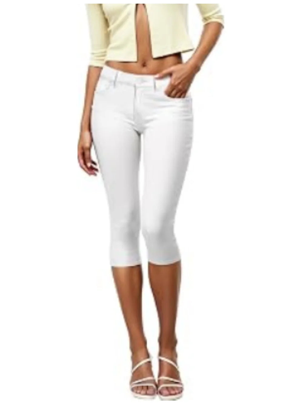 Denim Capri Short Jeans for Women Super Comfy Stretch  Button Front Casual Breathable Comfort Cropped Pants Summer