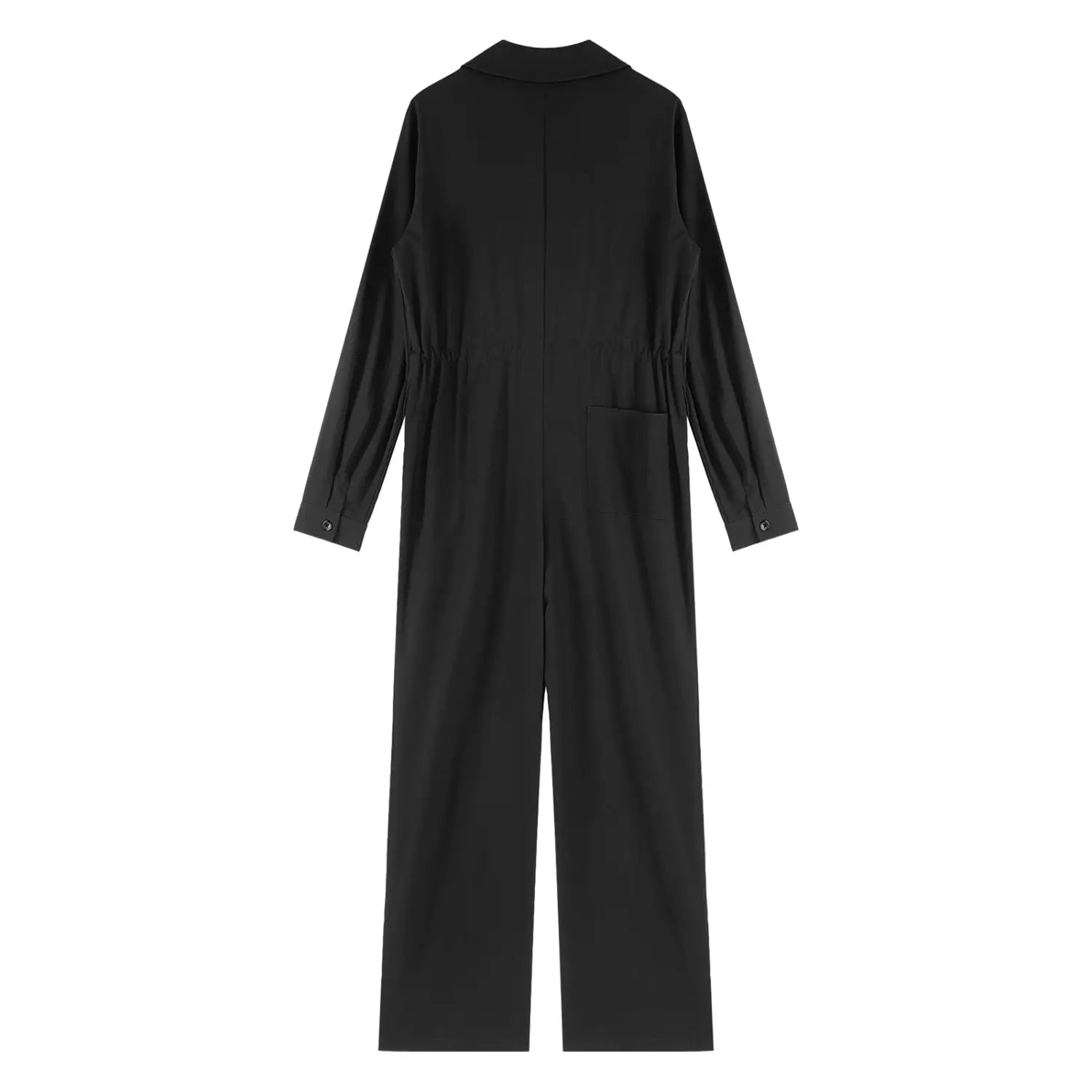 black long-sleeved jumpsuit with a collared neckline and side pockets in a royal blue long sleeve casual jumpsuit product image