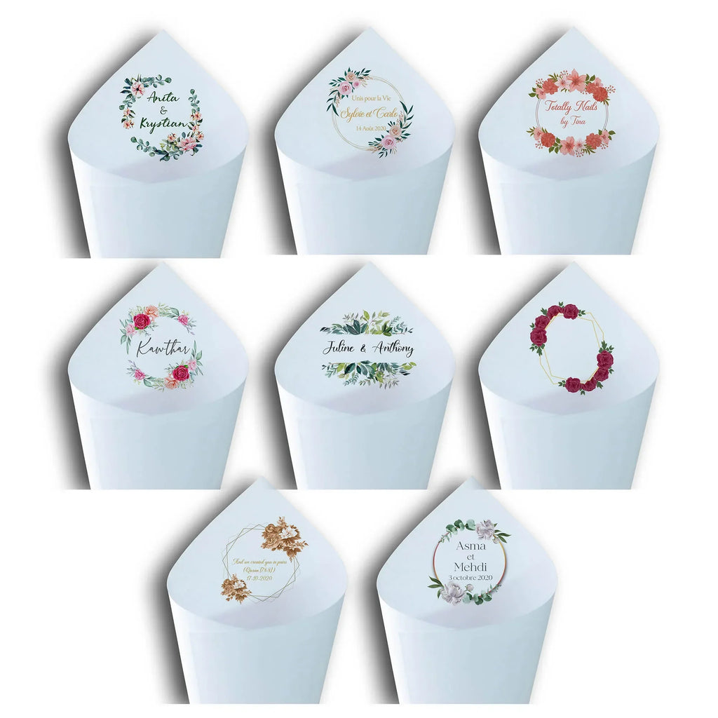 30Pcs Custom Wedding Cones Name Christmas Wedding Thanksgiving Floral Confetti Toss Cones Birthday Baptism Party Favors