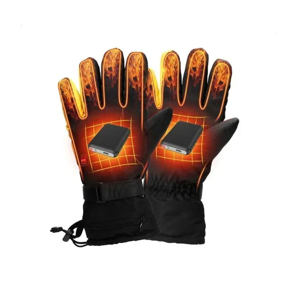 Guantes calefactados negros con patrones en la palma de color naranja y amarillo con un brillo incandescente, con batería mini integrada de 5000 mAh, para aportar calor