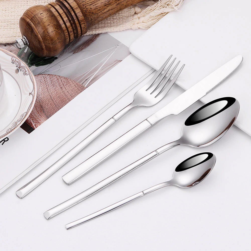 4/6/16/24 Pieces Cutlery Set Stainless Steel Thin Tableware Mirror Elegant Knife Fork Spoon Western Dinner Set Sliverware