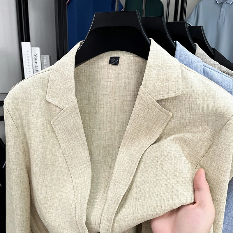 Mens Linen Blend Suit Jacket Lightweight Smart Casual Blazer Summer Sun Protection Outerwear Coat Wedding Prom Vacation Beach