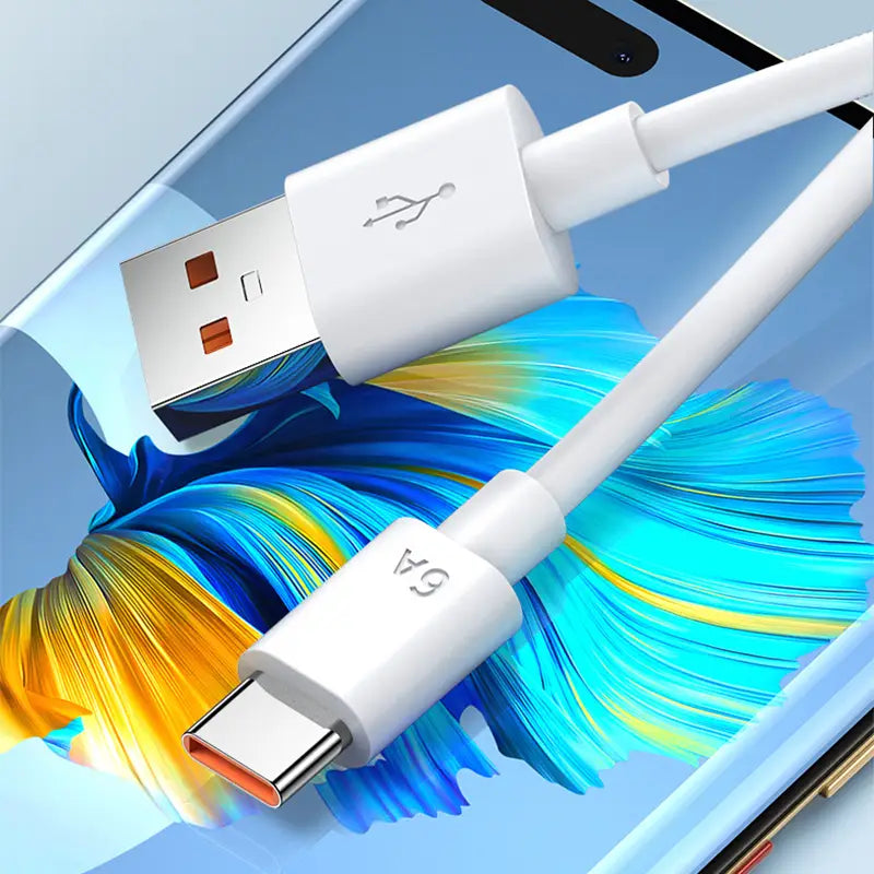 Câble de charge USB-C vers USB-A blanc avec finition mate élégante et contacts métalliques compatible avec le chargeur mural UE rapide 66 W pour une distribution d’alimentation efficace