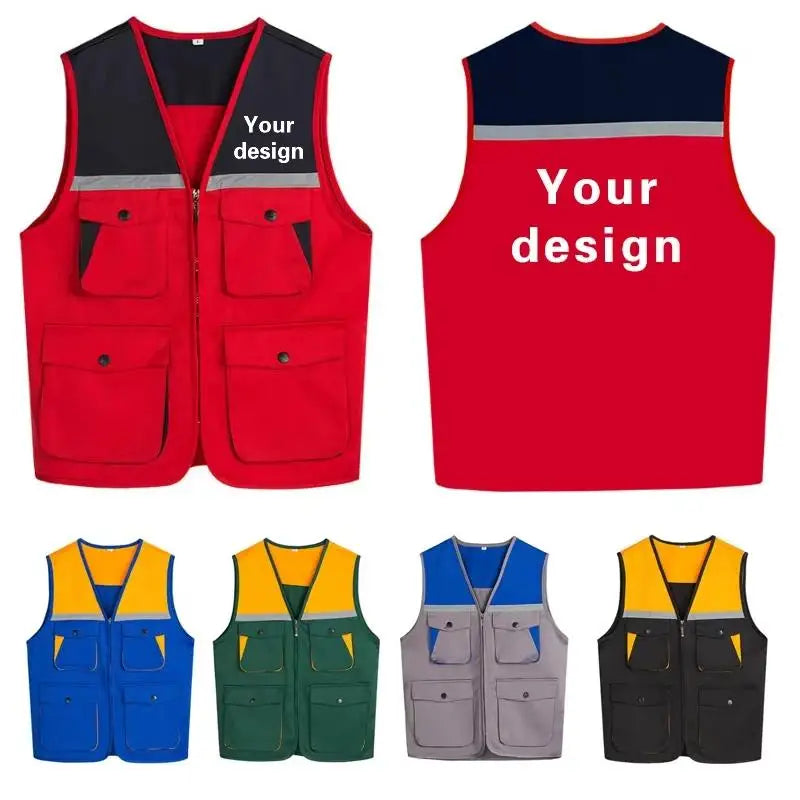 Men's Outdoor Vest Hiking Fishing Hunting Photography Multi-Pockets Multi-Function Maintenance Worker Waistcoat Print Logo