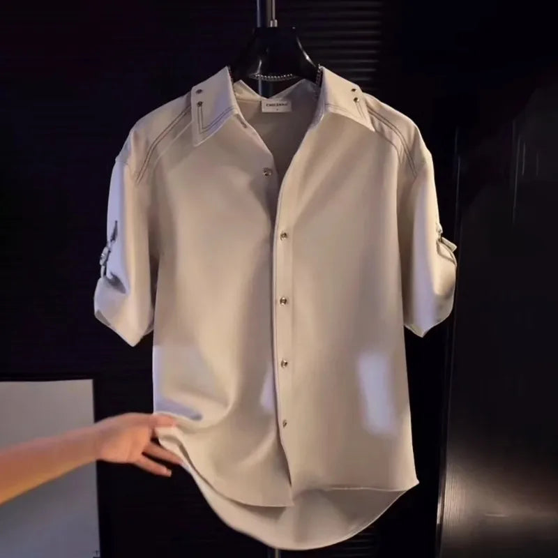 Men's Fashion Short Sleeve Shirt High End Loose Fit Casual Button Down Blouse Summer Trendy Versatile Top For Men