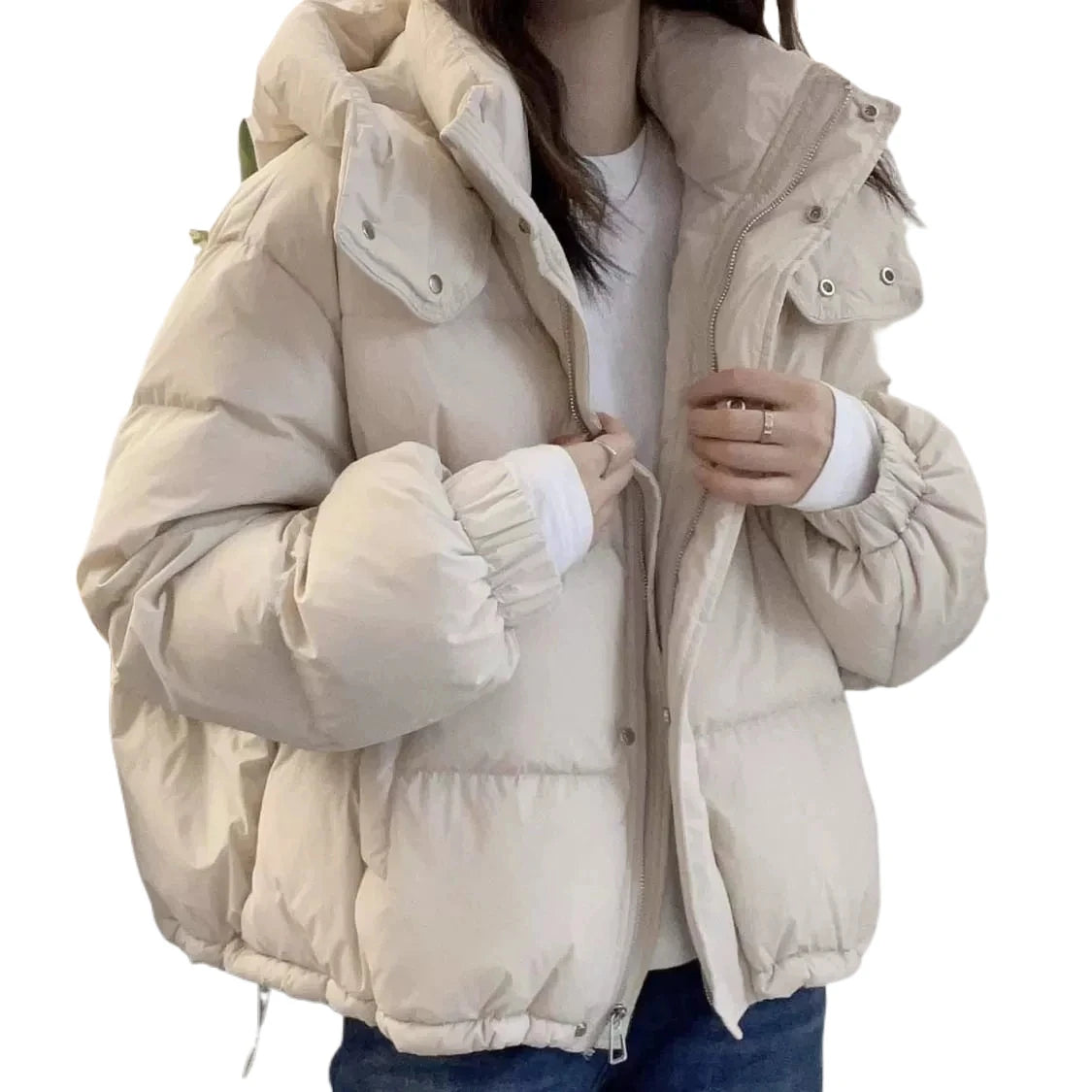 Women's Hooded down Jacket 2025 Autumn Winter Collection Warm Casual Parka Loose Fit Cotton Padded Bigger Size Available