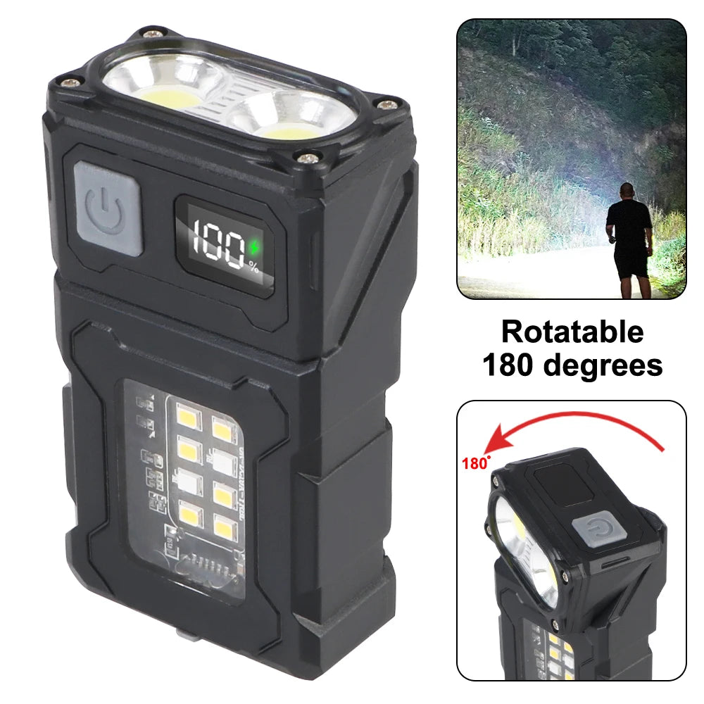 Hiking Camping Working Side Lamp Multifunctional Emergency Light Portable Adjustable Angle Flashlight USB Rechargeable
