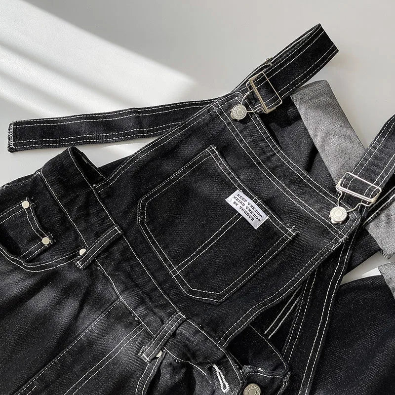 Women Casual Denim Overalls Spring Autumn Buttons Pockets High Waist Straight Jeans Korean Style Fashion Jumpsuit Pants