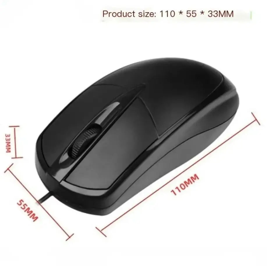 Schwarze kabelgebundene optische Maus mit glänzender Oberfläche und ergonomischem Design, mit kabelgebundener Verbindung und 1200-dpi-Empfindlichkeit