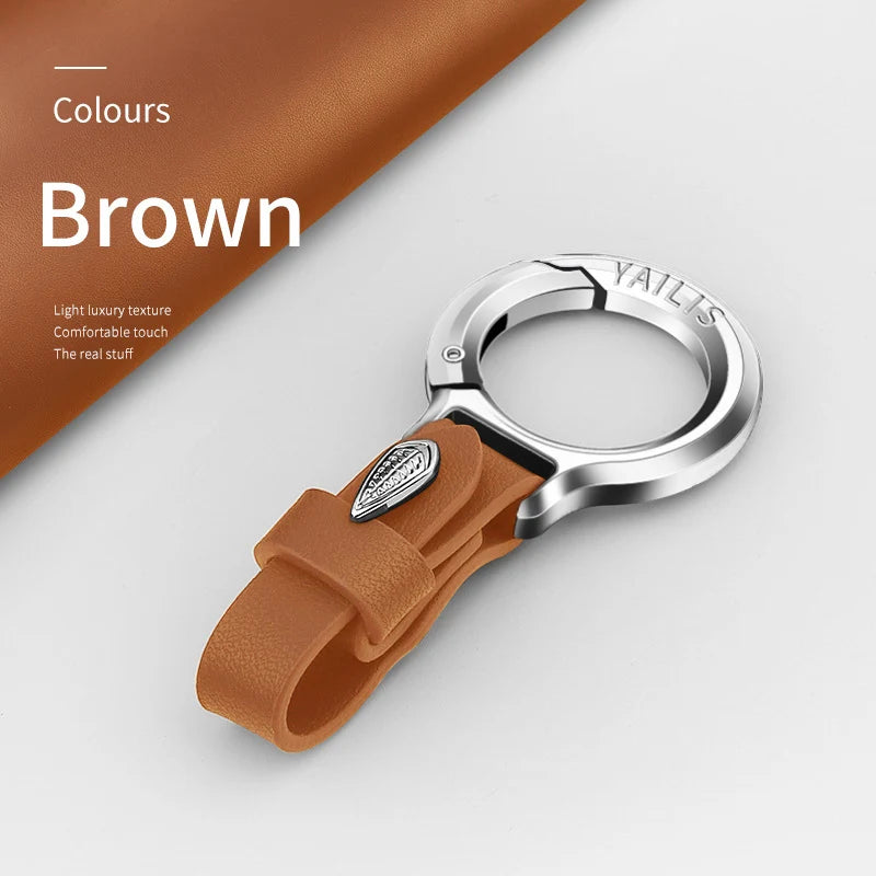 New Cowhide Leather Keychains for Women Men Waist Belt Buckle Carabiner Car Pendant Key Chains Rings Keyring Bag Gifts