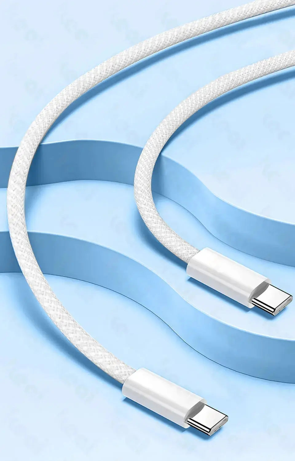 white braided usb c to usb c cable with sleek metallic connectors designed for 60w fast iphone charging