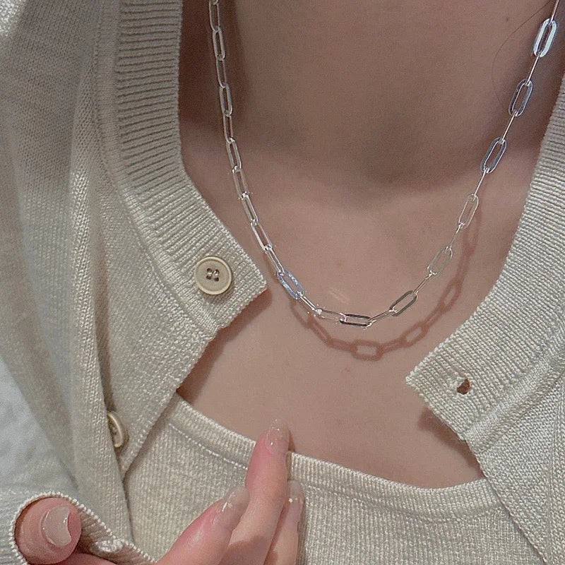 S925 Sterling Silver Necklaces For Women Simple Minimalist Pendant Necklaces Hollow Simple Chain Necklace Birthday Gift