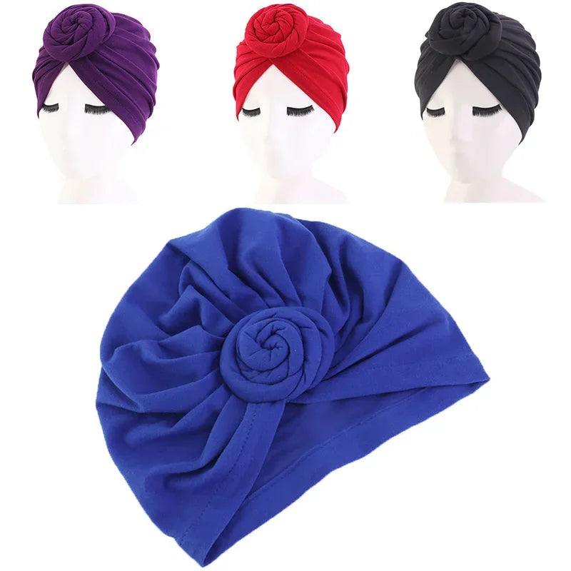 Women Head Wraps India Hat Hijabs Cap Ladies Turban Bonnet Soild Color Cotton Top Knot Inner Hijab Caps African Twist Headwrap