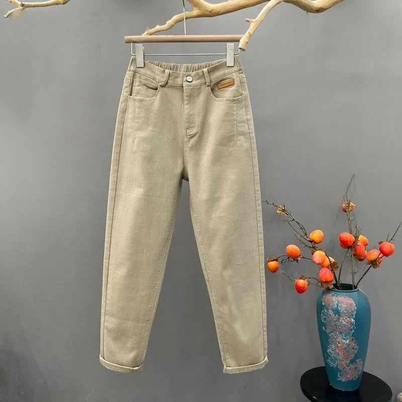 White Denim Casual Pants For women Spring Summer 2025 New High waisted Loose Slimming Harlan Carrot Pants Female Casual Jeans