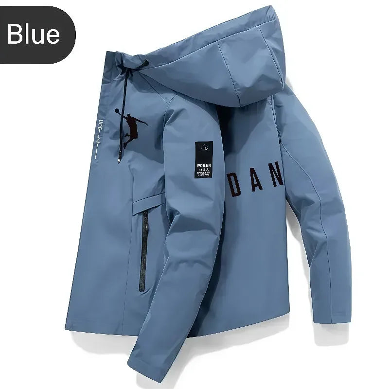 Men's fashion jacket, trendy printed hooded trench coat, zipper pocket, casual jacket, spring and autumn daily street wearjacket