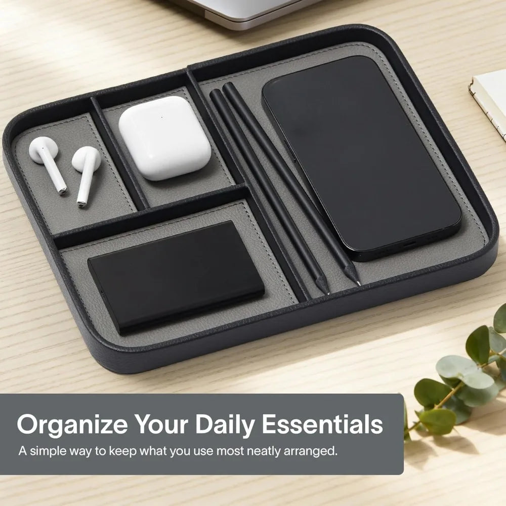 Leather Storage Tray, Desktop Bedside Organizer Tray for Phone Watch Keys Jewelry, Minimalist European Style Home Office Decor
