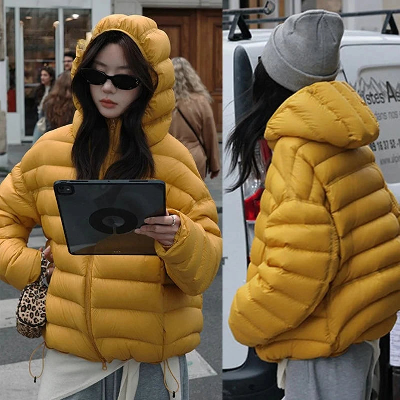 Fashion Fall Lightweight Hooded Puffer Jacket Russian Winter Women Zip Up Solid Warm Cotton Padded Outerwear Quilted Coat Куртка