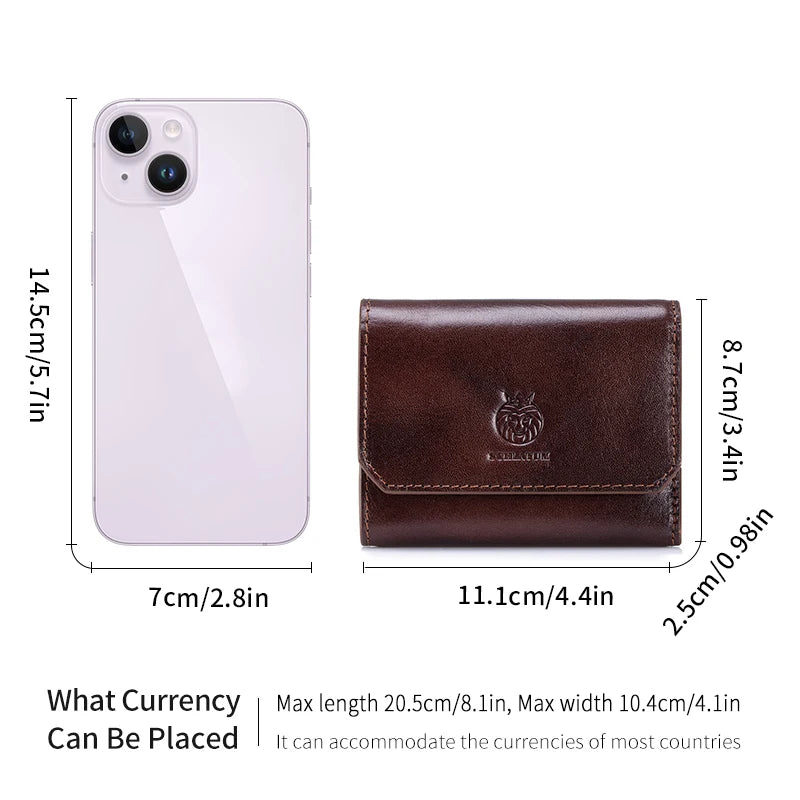 Genuine Leather Wallet for Men Minimalist Tri-Fold Purse with RFID Protection  Zipper Coin Pocket  Credit Card Slots