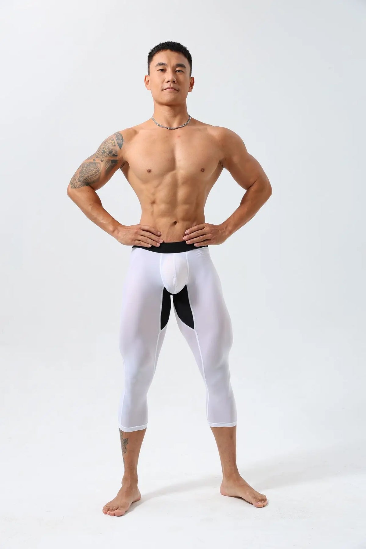 Men's High-Elastic Fitness Sports Pants Tight Seven-Foot Nylon Gym American Style Sportswear for Workout And Running