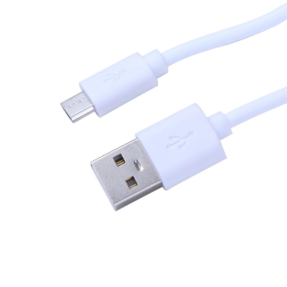 Cable blanco micro USB de carga rápida con conectores metálicos y diseño USB-A a micro-USB