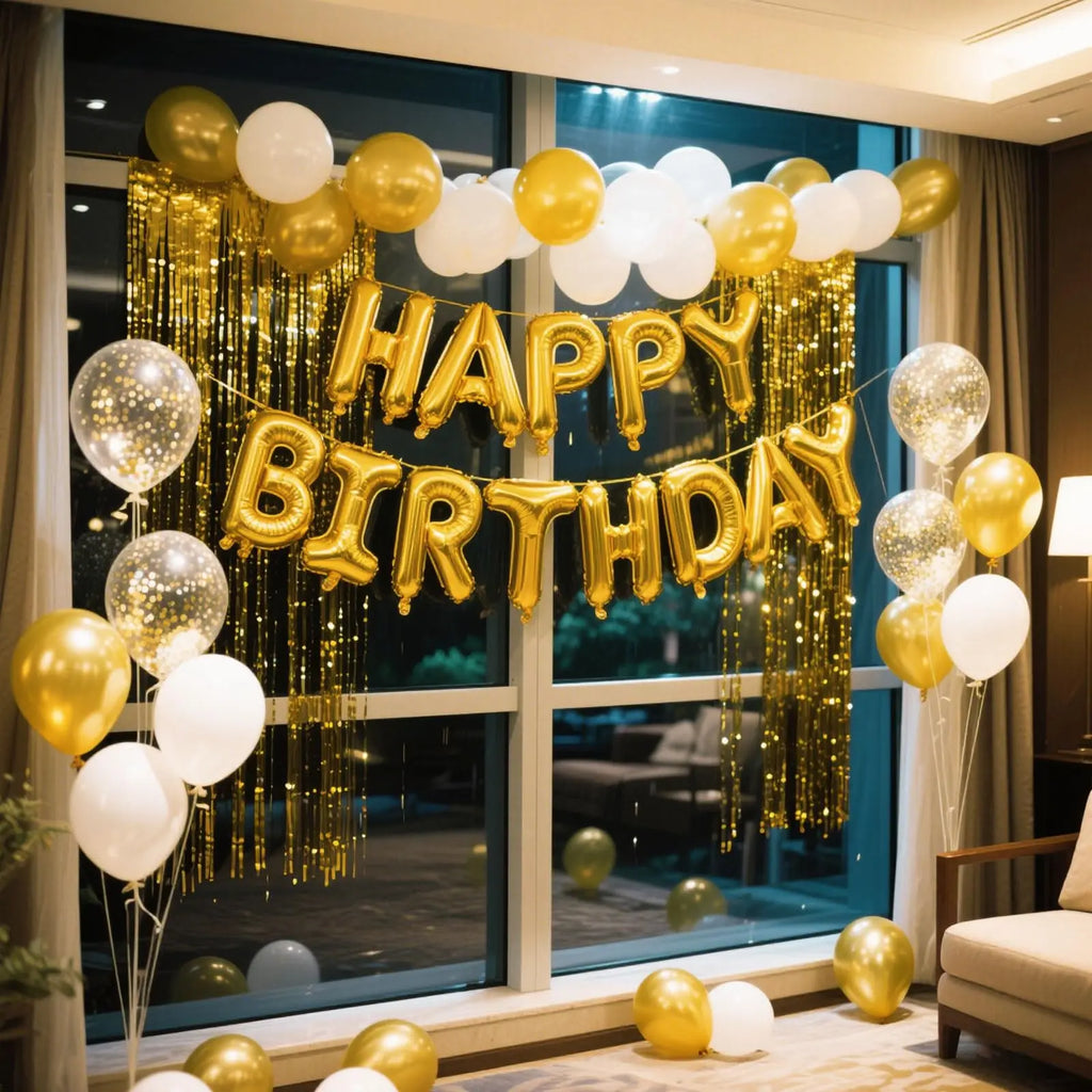 Gold Blue Happy Birthday Balloon 16Inch Foil Letters Birthday Sign Banner Bunting for Girls Boys Kids Adults Birthday Decoration