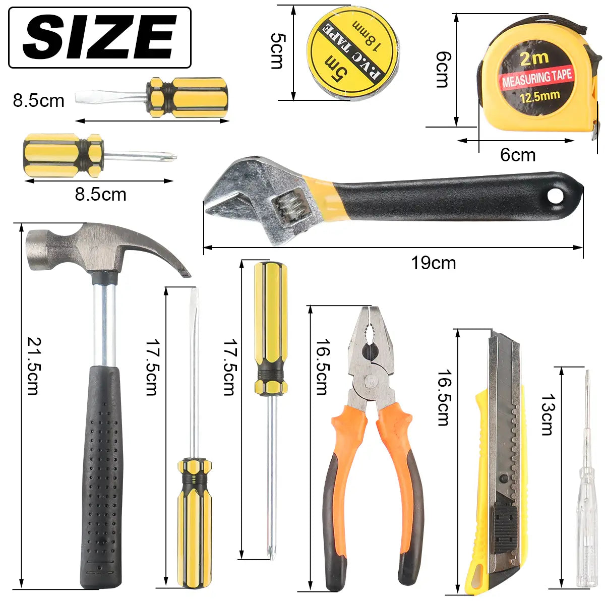 Llave ajustable amarilla y negra con empuñadura texturizada de agarre de la colección de herramientas manuales domésticas Wozobuy con estuche de almacenamiento para reparaciones domésticas versátiles.