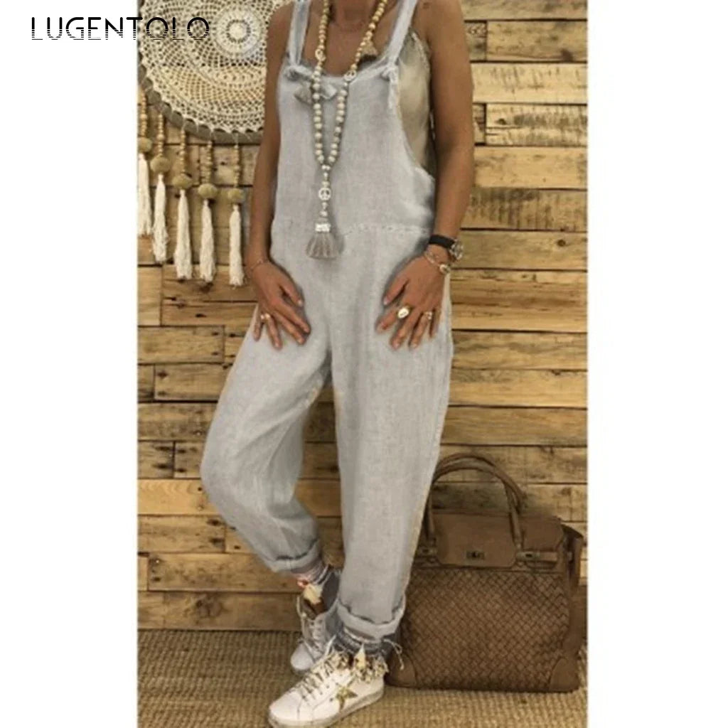 Women Fashion Suspenders Jumpsuits Large Size Casual Overalls Solid Summer Thin New Sleeveless Loose Street Rompers Lugentolo