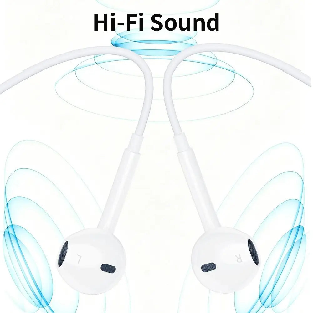 White Riksoin wired USB C earbuds with microphone featuring a sleek minimalist design and soft-touch finish.