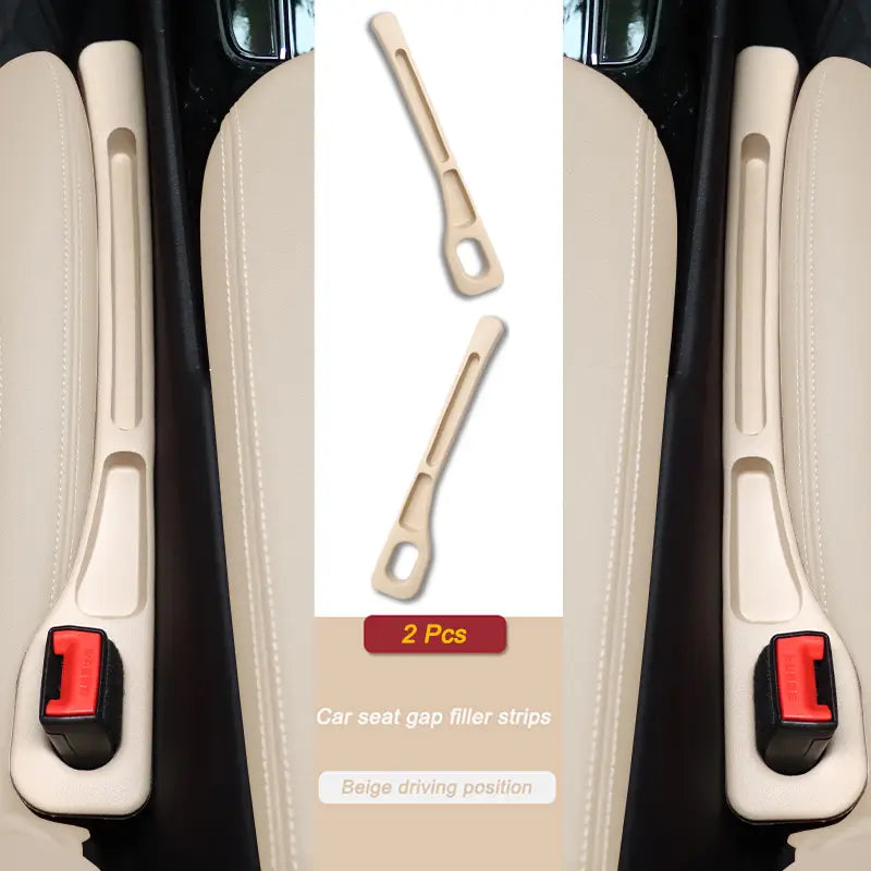 Beige Kunststoff-Kfz-Sitzspaltenfüllerstreifen mit schlankem ergonomischem Design und roten Akzentknöpfen für das Ausstopfen der Kfz-Sitzspalte mit einem auslaufsicheren Stopfen in einem 2-teiligen Set