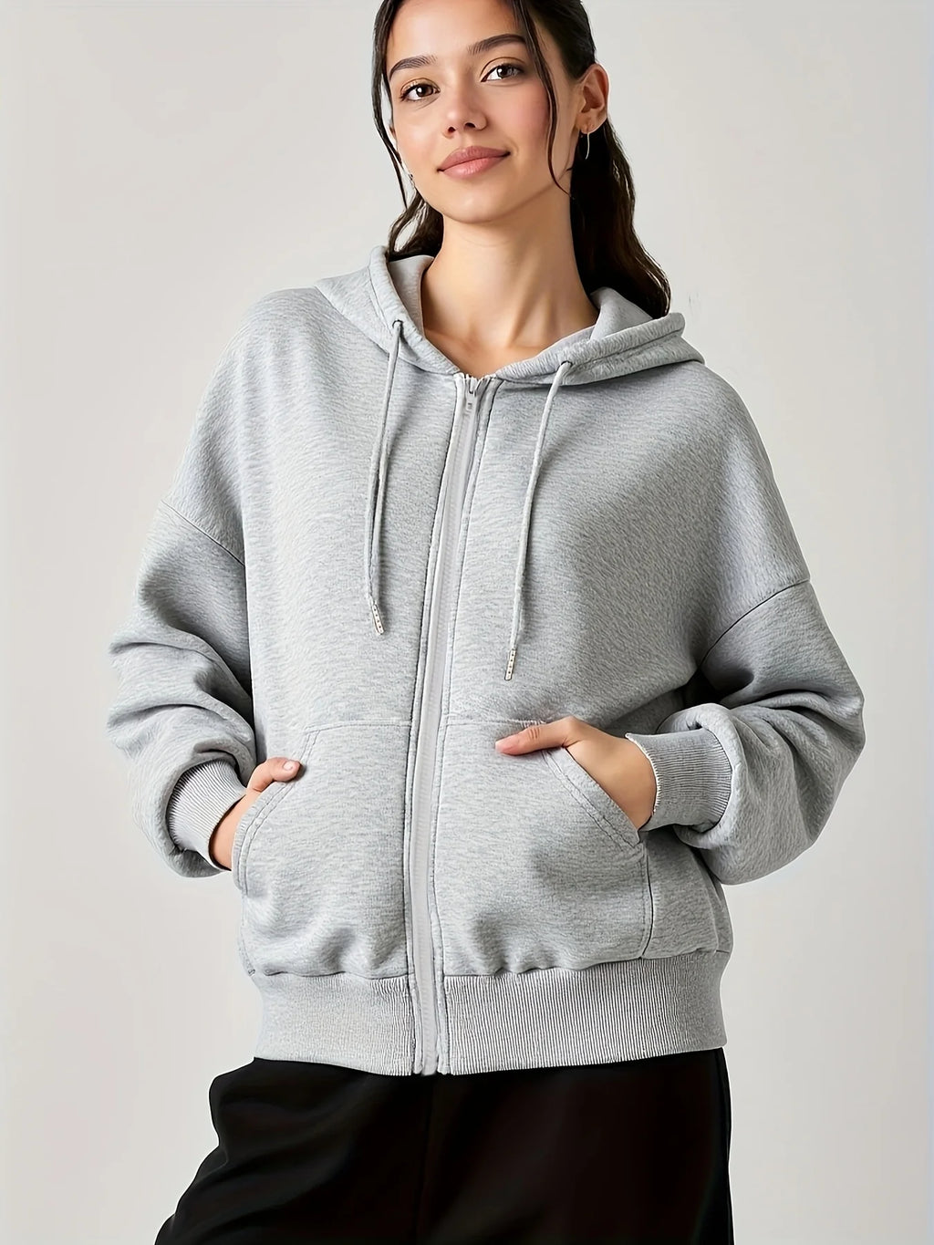 Women's Casual Oversized Hoodies Sweatshirt Zipper Pockets Solid Color Pullover Loose Fit  Autumn Winter Fall Streetwear Jacket