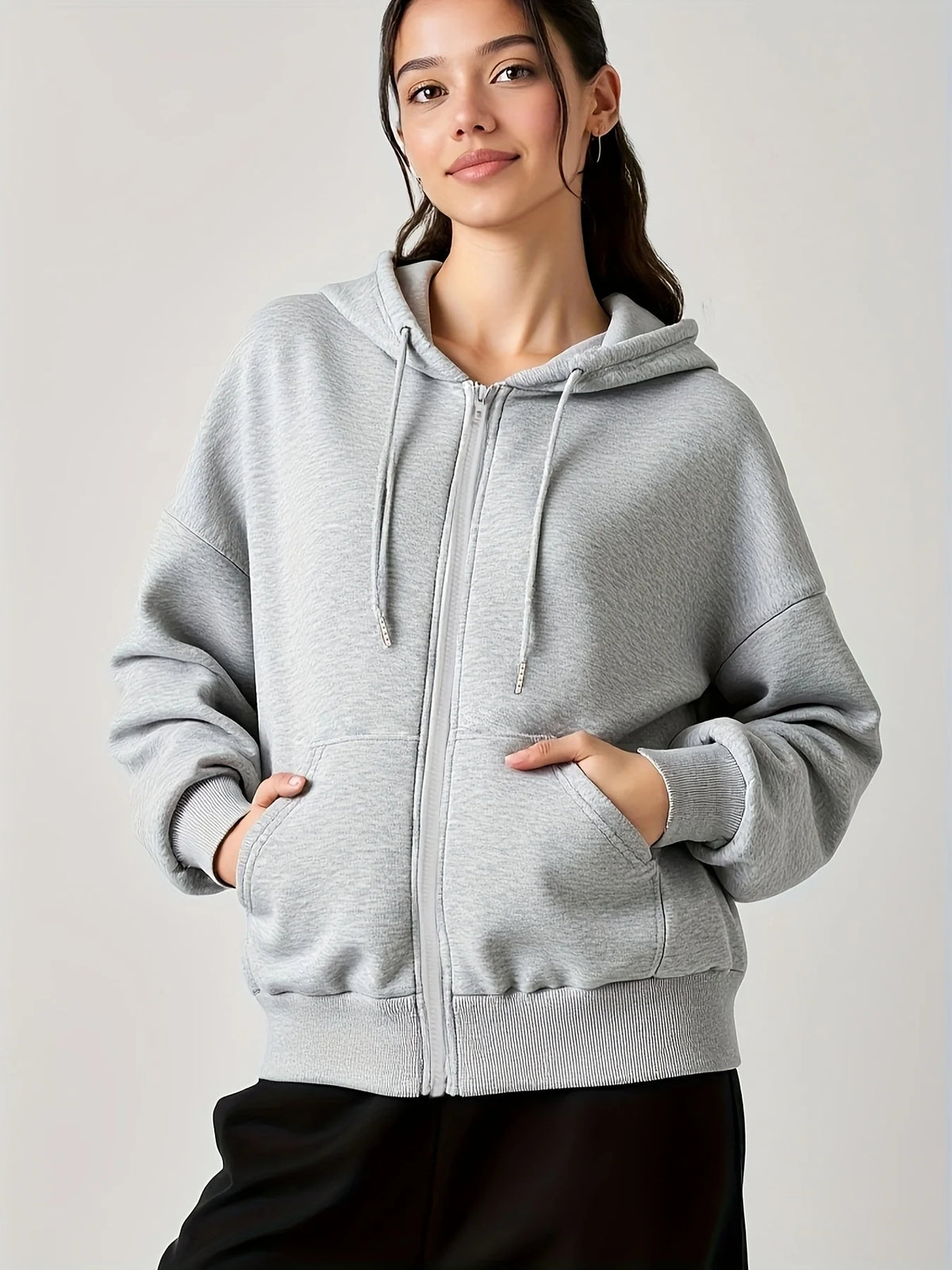 Women's Casual Oversized Hoodies Sweatshirt Zipper Pockets Solid Color Pullover Loose Fit  Autumn Winter Fall Streetwear Jacket