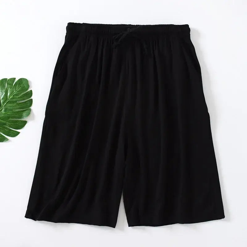 Schwarze Herren-Modal-Cotton-Loungewear-Shorts mit lockerer Passform, elastischem Bund und fließendem Stoff