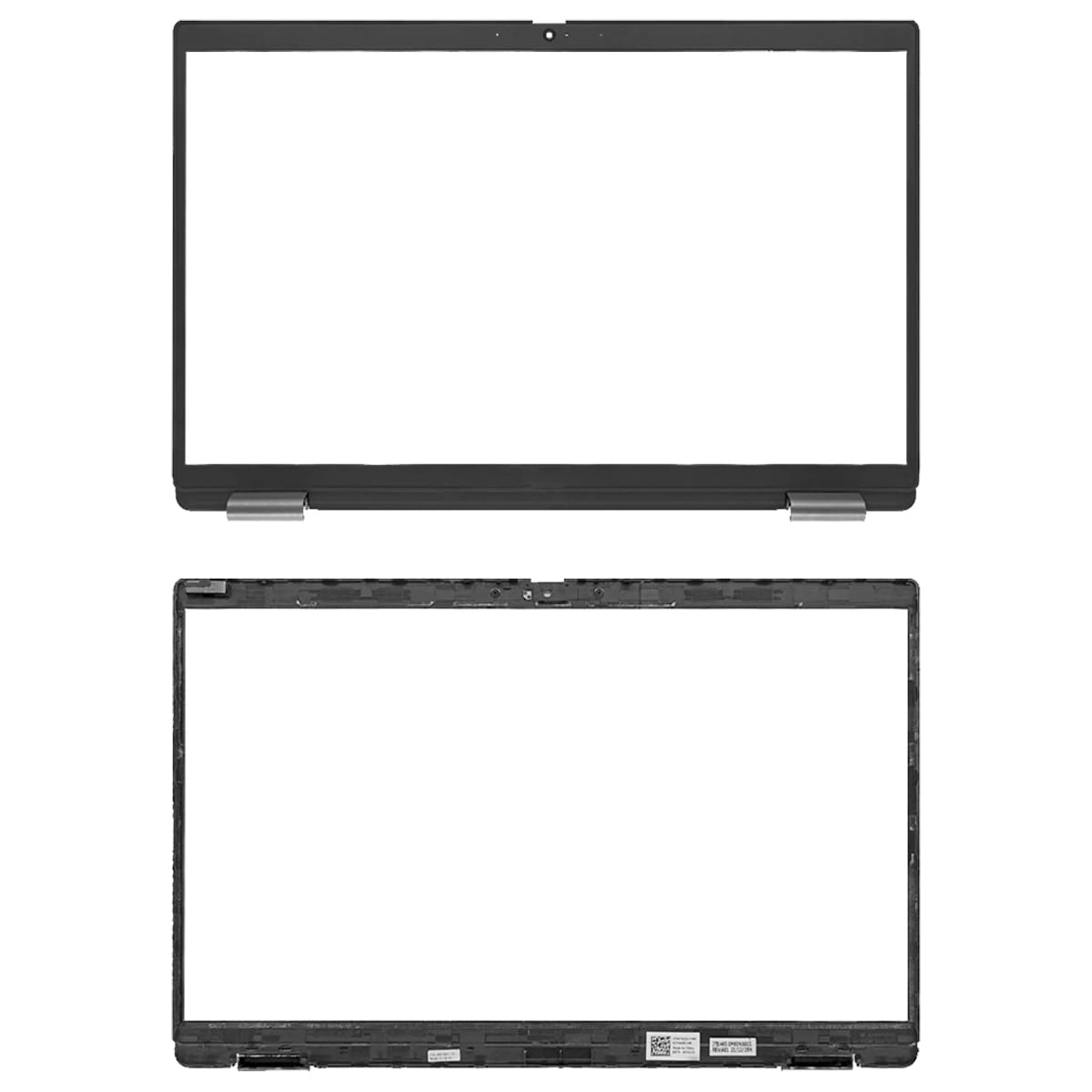 Schwarzes Dell Latitude 5530 5531 Ersatzgehäuse 09T2NW mit einem Laptop-Display-Rahmen mit silbernen Scharnierbefestigungen und matter Oberfläche.